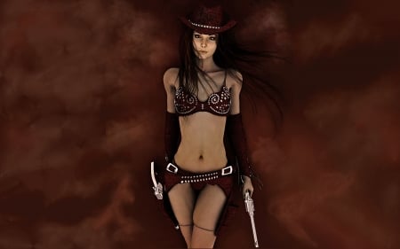 Cowgirl Angel.. - women, fun, female, fashion, models, brunettes, western, 3D, Anime, pistols, girls, cowgirl, style, holsters, NRA, art