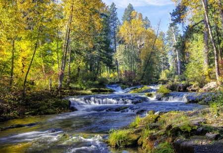 River waterfalls - river, waterfalls, nature, tree