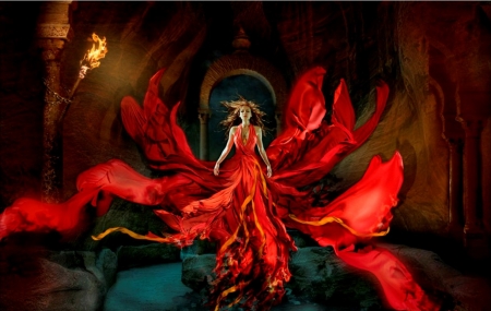 ♥ - fantasy, art, lady, red