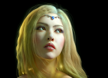 Beauty - game, girl, blonde, beauty, 3D, black, fantasy, qi sheng luo, face, CG, luminos