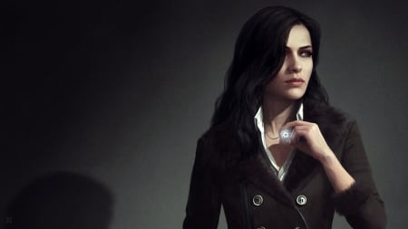 Yennefer - game, pendant, girl, yennefer, witch, black, fantasy, hand, woman, the witcher, art