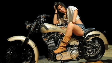 I Traded My Horse In.. - girls, women, style, fun, models, bike, female, cowgirl, fashion, boots, motorcycle, brunettes, western, headbanger