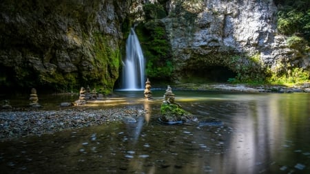 Waterfall - nature, waterfall, mountain, rocks