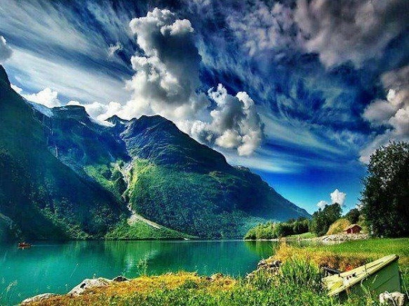 Wondrous sky - clouds, hills, water, sky