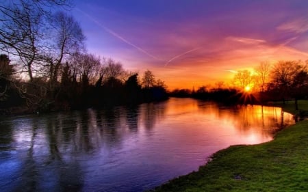 Breathtaking Lake - Lake, trees, sunset, nature