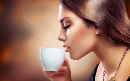 Beauty - profile, coffee, girl, beauty, morning, woman, model, face, anna subbotina, cup