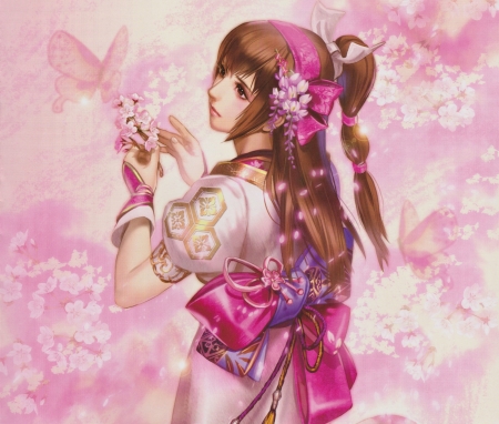 Princess - anime, girl, flower, pink, manga, fantasy, butterfly, princess, luminos