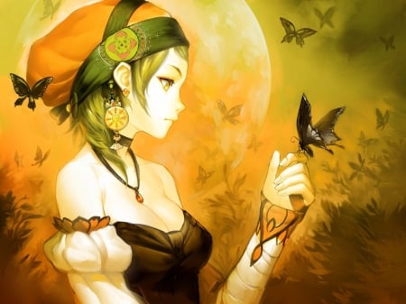 Anime Girl - anime, butterfly, girl, cute