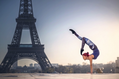 V - eiffel, france, girl, blue, gym, paris, tower