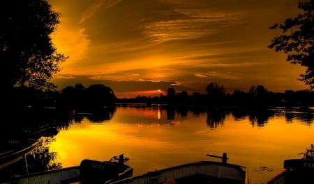 River Sunset - nature, tree, sunset, river