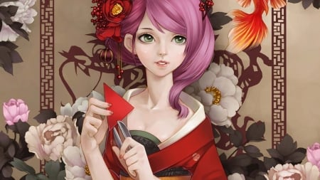 Geisha Anime - anime, geisha, hair, pink