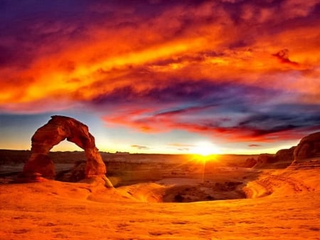 Glowing Sunset - sky, landscape, clouds, canyons, sun