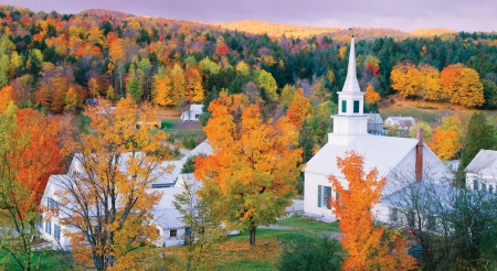 Church in Vermont - season, autumn, fall, trees, leaves, colors