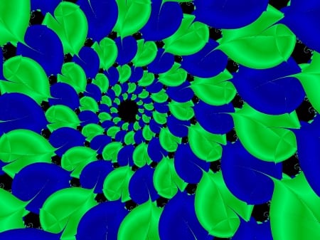 Spiraling Lilies - green-blue, abstract, spiral, fractals, MBF