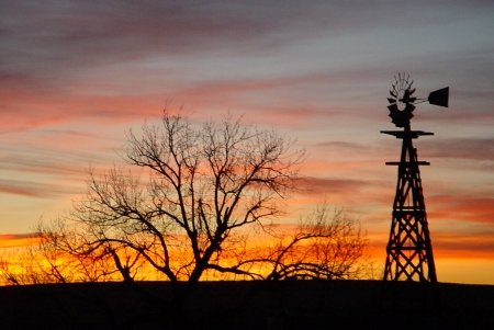 Windmill at sunset in Colorado - nature, windmill, sunset, landscape