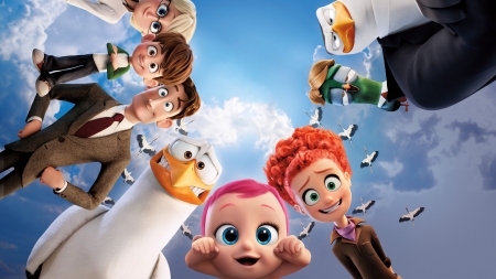 Storks (2016) - storks, people, baby, movie, blue, animation, cute, bird