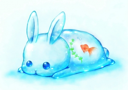 BunnyAquarium - cute, anime, daikichi, blue, manga, rabbit, fish, orange, aquarium, bunny