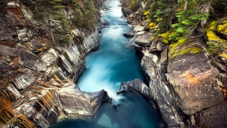 Numa Falls Gorge - canada, nature, waterfall, painting