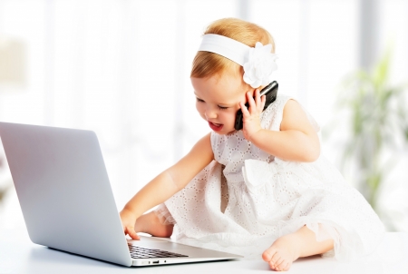 New generation - girl, laptop, copil, baby, child, white, funny, cute, little, phone