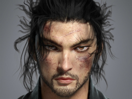 Samurai - man, fantays, samurai, qi sheng luo, rendering, face, CG, asian, luminos