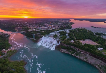 Niagara Falls - usa, river, sunset, canada, colors, sun, sky