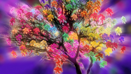 rainbow tree - colorful, 3d, rainbow, tree