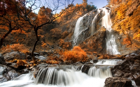 Waterfall - Autumn, Rock, Nature, Waterfall