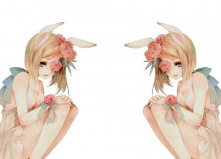 Bunny girls - anime, ears, girl, flower, pink, bunny, manga, white, cute, luminos