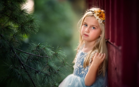 Little princess - princess, girl, blue, copil, child, flower, little