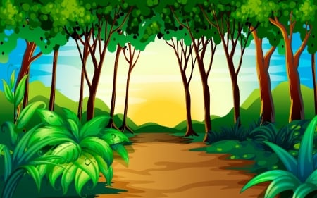 The forest - forest, leaf, orange, woods, tree, vector, green