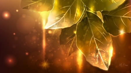 Glowing Fall Leaves - glow, autumn, fall, leaves, shine, firefox persona theme, shiny, gold