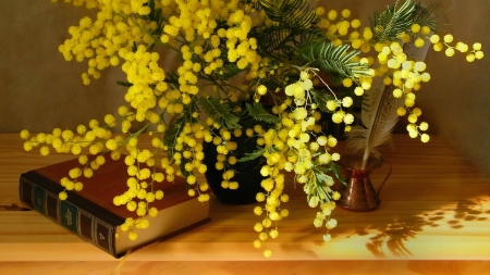 FLOWERS - flowers, vase, book, still life