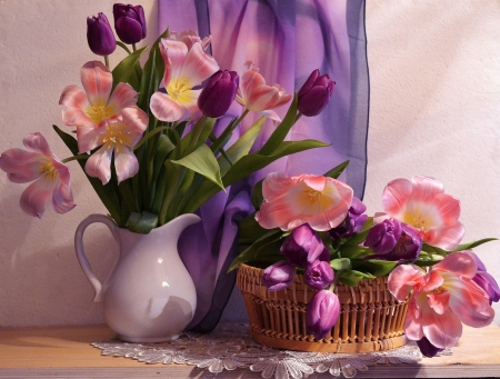 FLOWERS - colors, basket, petals, vase