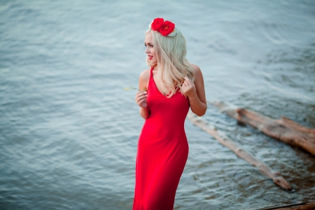 Unknown Model - beach, blonde, sea, ocean, babe, lady, woman, model, rocks