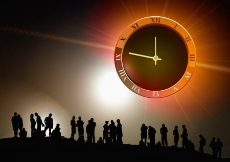 Time - silhouette, people, orange, clock, time