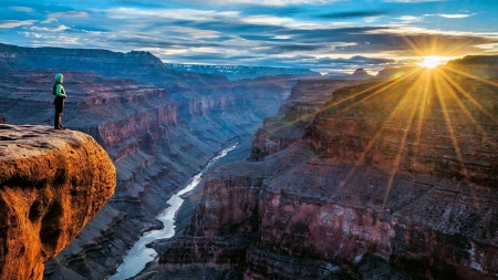 Grand Canyon - clouds, river, sunset, landscape, colorado, sun, sky