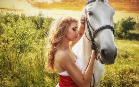 My friend - woman, field, horse, friend