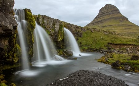 Kirkjufell, Iceland - nature, waterfall, iceland, mountain