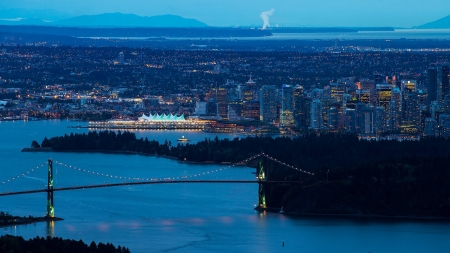 Lions Gate Bridge - fun, river, skyscrapers, cool, architecture, bridge