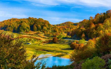 Lake in the Hills - Hill, Autumn, Lake, Nature