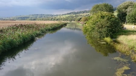 Looking Down The River - water, sunny, landscape, river