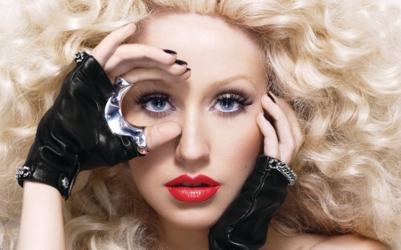 Christina Aguilera - pop music, blondie, red lips, blue eyes