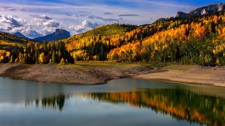 Autumn hills - trees, hills, pond, beautiful, landscape, forest, mountain, fall, mirror, tranquility, autumn, serenity, lake