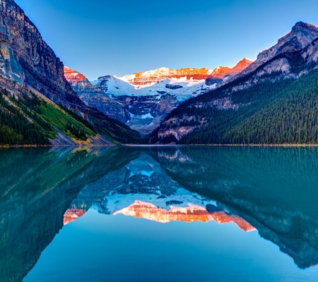 Reflecting Lake - trees, sunset, nature, snow, lake, mountains, reflection