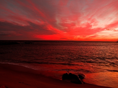 Sunset Glow - clouds, glow, sunset, nature, beach, sea