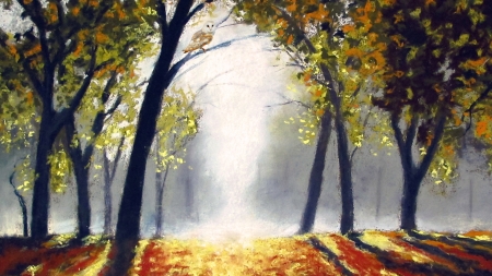 Fall Painting - painting, autumn, fall, trees, light, leaves, path, firefox persona theme