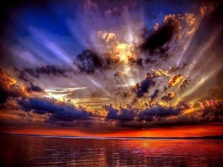 Wonder - rays, sky, sunset, clouds