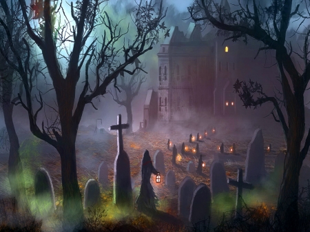 Spooky night - night, halloween, october, cemtery