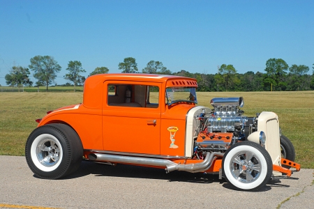 1931-Chrysler-Coupe - Orange, Whitewalls, Hotrod, Side Pipes