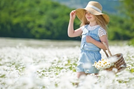 â™¥ - daisies, field, basket, girl